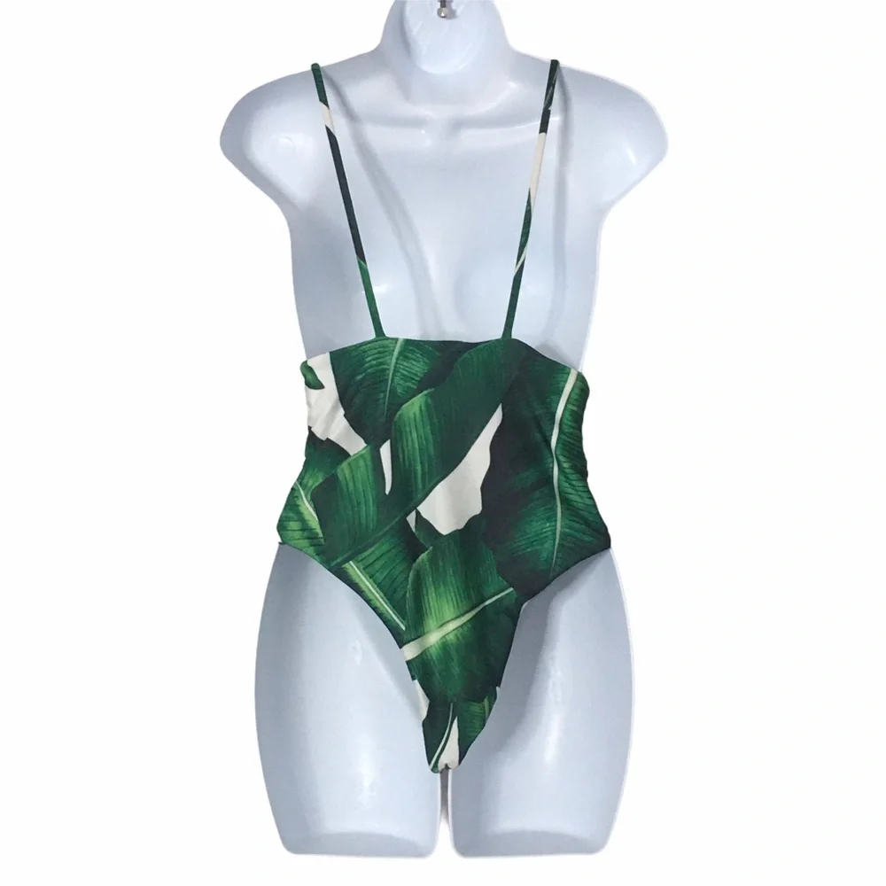 PALM LEAF Tropical  1Pc Criss Cross Back 1Pc Swim Sz M